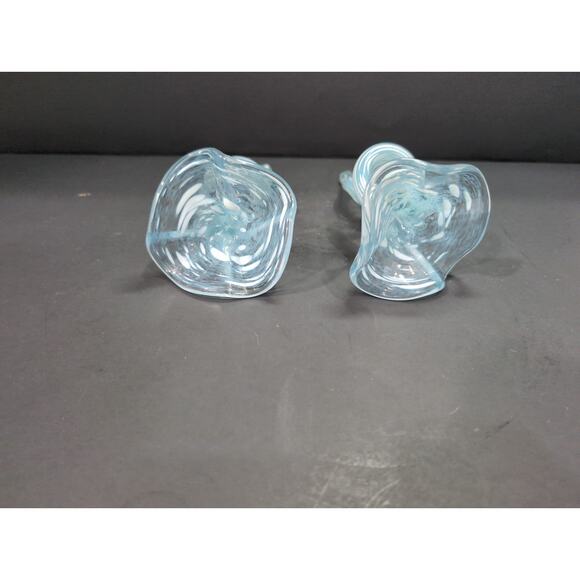 Art Glass Flower Set Of 2, Blue White Flecks, Curled Stem Decor, Glass Flower - Picture 5 of 8